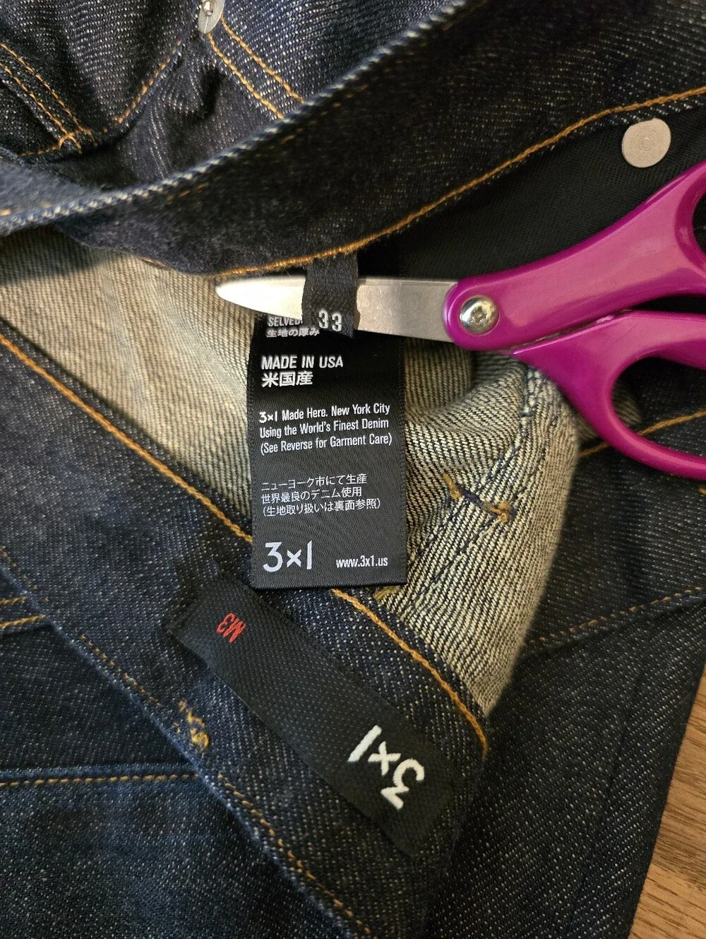 3x1 NYC Selvedge Denim Jeans Made in USA Dark Wash Cuffed Straight Leg Size 33